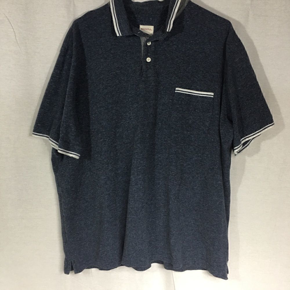 XXL Merona mens blue gray polo shirt 3 button closure pocket front
